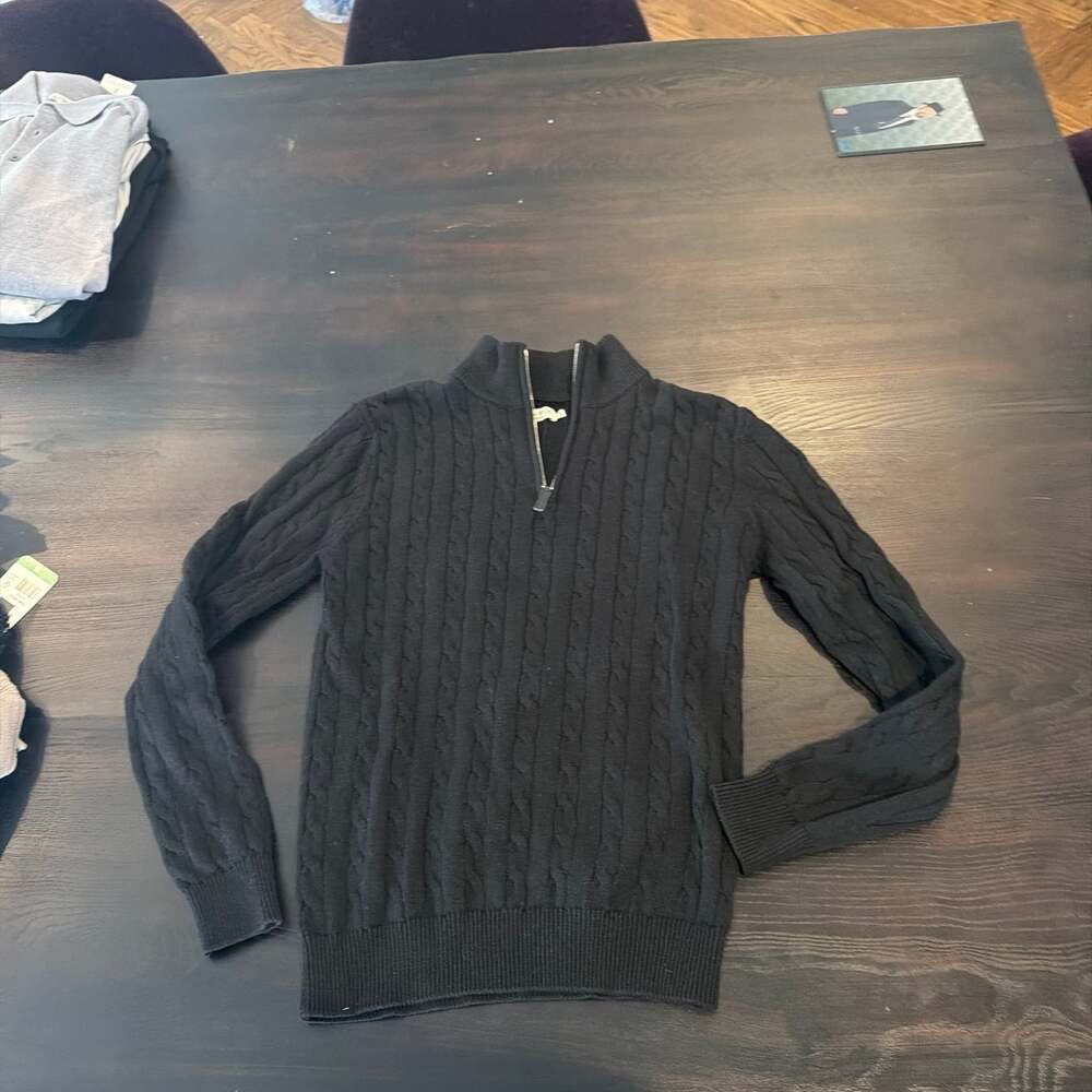Collars & Co. Black Kensington Cable Knit Quarter Zip Sweater cotton size small